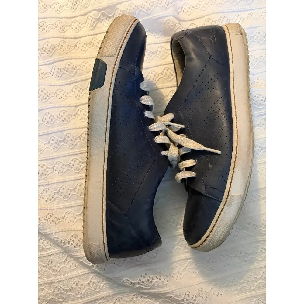 Clarks Men's Leather High Top Sneakers Navy Blue Lace Up Casual Shoes 9.5M